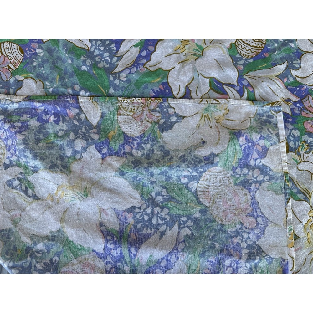 Easter Eggs Lily Tablecloth Pastel Vtg 91"X60" Rectangular Cotton - Picture 4 of 4